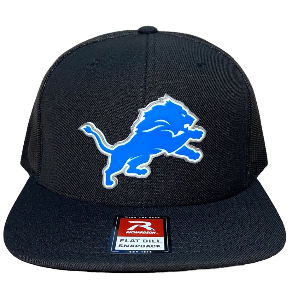 Detroit Lions 3D PVC Patch Flat Bill Hat- Black